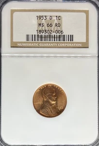1953-D Lincoln Cent MS66RD NGC (#PA189302006) - Picture 1 of 2