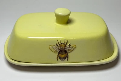 The Old Pottery Company Lidded Embossed Honey Bee Butter Dish Yellow Ceramic - Image 1 of 4