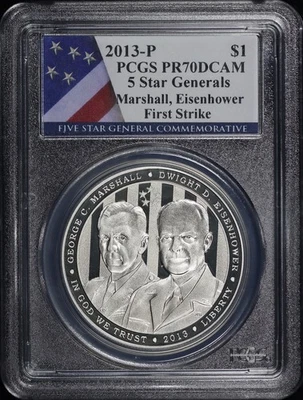 2013-P 5 Star Generals Marshall, Eisenhower $1 Silver Commem. PCGS PR-70 DCAM FS - Image 1 of 2
