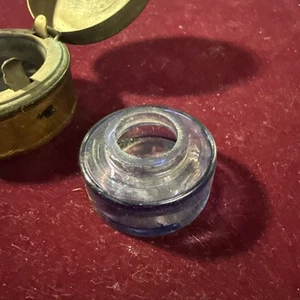 Antikes Marine Reise Tintenfass mit Glasbehälter Lederboden. - Bild 1 von 6