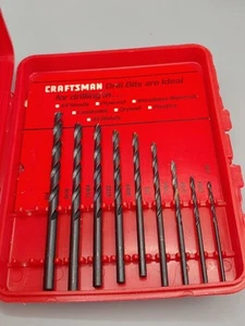 Juegos de brocas vintage Sears Craftsman 9 piezas estuche de plástico rojo 1/16-1/4" - Imagen 1 de 4