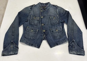 Vintage Polo Jeans Company Jacket Women’s Denim Distressed Jean Trucker Size L - Picture 1 of 12