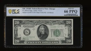 DBR 1934-B $20 FRN Chicago Vinson Gem Fr. 2056-G PCGS-B 66 PPQ Serial G14957337B - Picture 1 of 2