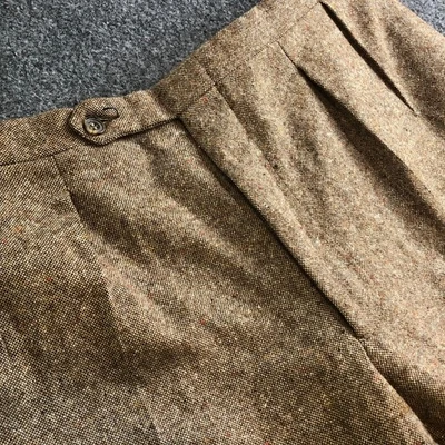 Palm Beach Slacks Mens 34x32 Brown Wool Flecked Vintage 70s Pleated High Waist - Image 1 of 4