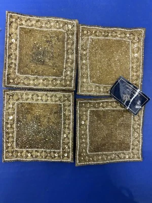 Juego De 4 Posavasos De Vidrio Con Cuentas Tono Dorado Diseño Hermoso Trabajo Foto 1 de 4
