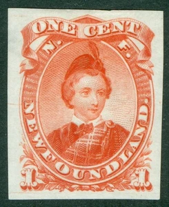 Newfoundland 1868. 1c Prince of Wales, type 1 colour trial in red/brown on... - Picture 1 of 2