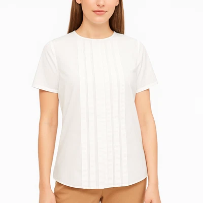 Blusa Brooks Brothers para mujer blanca pintuck elástica manga corta top talla 8 Foto 1 de 4