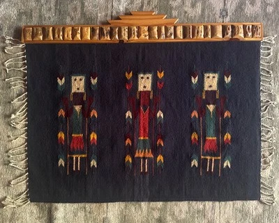 VTG Hand Loomed Navajo Yei Rug Blanket Framed 41 X 28 Inch - Image 1 of 4