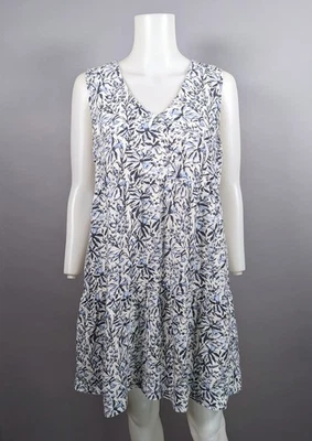 Vestido Babydoll Lucky Brand 100 % Lino en Niveles Sin Mangas Azul Floral Boho Pequeño Foto 1 de 4