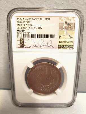 2014-D MLB 75th Anniv. Half Dollar 50C NGC MS 69 Signed Derek Jeter - Image 1 of 4