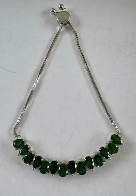 Pulsera Tenis JTV Plata de Ley 925 Verde Cromo Diópsido Ajustable Foto 1 de 4