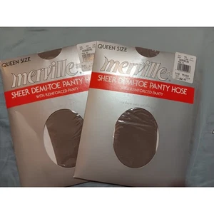 Merville Queen Size 3/4X Panty Hose (2 Pr) Pewter Sheer Demi-Toe Panty Hose NEW - Picture 1 of 2