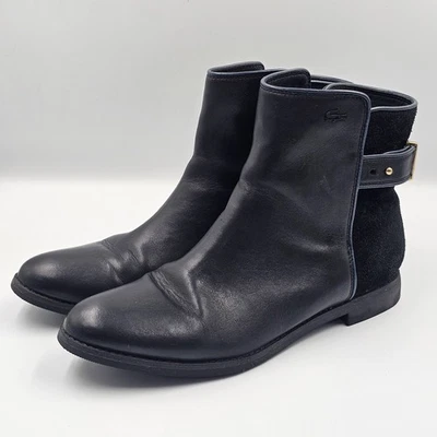 Lacoste Mujer Bota Rosemont Chelsea Talla 9.5 Zapatos Cuero Negro Hebilla Usado Foto 1 de 4
