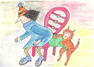 C6 Card: #MadCatWoman Whoopee Cushion Cat v2 #PeterBrighouseIllustrator - Picture 1 of 10
