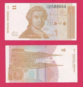 Croatia P16a, 1 Dinar, astronomer Bosković, geometrical drawings / cathedral UNC - Picture 1 of 2