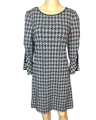 Vestido Sandra Darren Pata de Gallo Lápiz Esmeralda Negro Gris Forrado Talla Mediana Foto 1 de 4