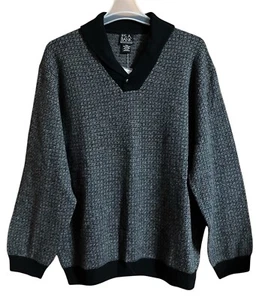 Mens JoS A Bank Pullover Collared Sweater 80% Lambs Wool Black Geometric Sz XXL - Picture 1 of 13