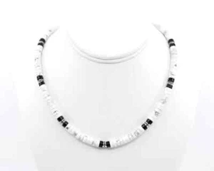 White Buffalo Howlite & Black Onyx Necklace | 6mm Heishi Beads with Sterling Sil - Picture 1 of 4