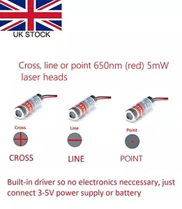 Laser Module Red Cross hair Line Diode Focusable Lens 650nm 5mW 3-5V UK - Picture 1 of 8