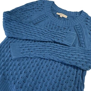 Suéter tejido con cable abierto azul LOFT para mujer talla grande Preppy Fisherman Academia - Imagen 1 de 8