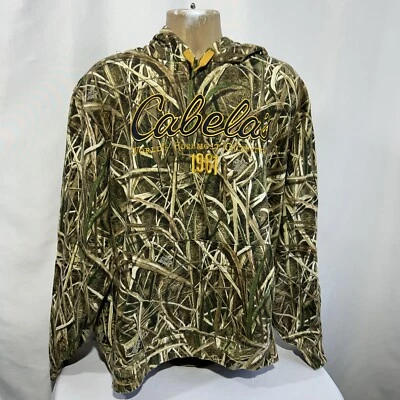 Y2K Cabelas Camo Mossy Oak Shadowgrass Blades Camo Hoodie Pullover Men Size XL - Image 1 of 4