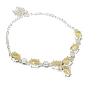Lemon Quartz Gemstone Handmade 925 Sterling silver Necklace Size 18'' - Picture 1 of 1