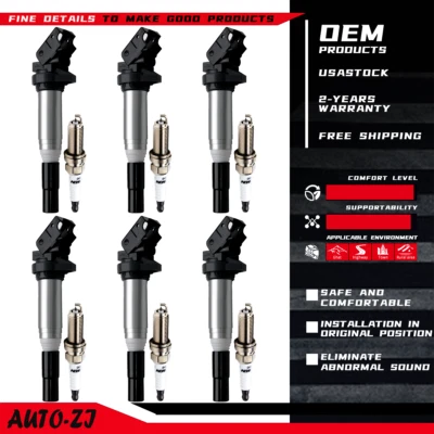 6X Ignition Coil & 6X Spark Plug for BMW 128i 328i 528i 530i X5 X3 3.0L L6 UF667 Foto 1 de 4