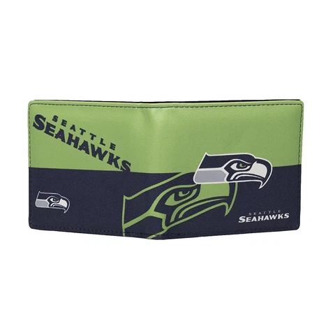Seattle Seahawks NFL Men's Printed Logo Leather Bi-Fold Wallet Cover