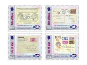 2024 Isle of Man 150. Jahrestag der UPU Satz von 4 Briefmarken postfrisch - kostenloser Versand in Großbritannien - Bild 1 von 1