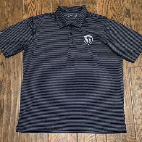 Mens Kansas City Sporting MLS Soccer Striped Antigua Polo Golf Shirt Sz. L Cover