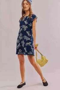 Free People Mini Tunic Dress Size XL UK 14-16 "Mazzy" Blue Print BNWT rrp $128 - Picture 1 of 10