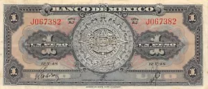 Mexico 1 Peso 12.5.1948 Series AJ Prefix J Circulated Banknote BSA - Picture 1 of 2