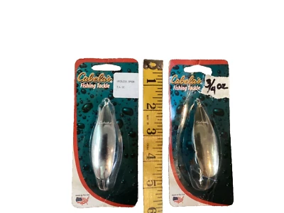 Lote de 2 cucharas Cabelas sin malezas señuelo de pesca 3/4 oz plata. Vintage. Foto 1 de 3