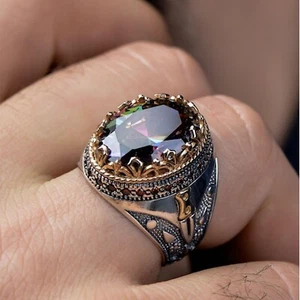Mystischer Topas Handarbeit Osmanisch Echt Türkisch 925 Sterling Silber Herren Ring - Bild 1 von 5