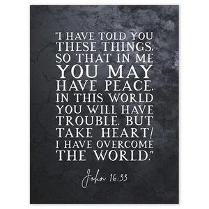 Johannes 16:33 Frieden nimm Herz, ich habe die Welt überwunden Bibelvers Leinwandbild Poster - Bild 1 von 6