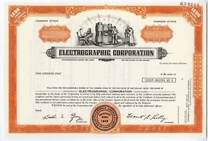 Electrographic Corp., 1977 100 Shrs Specimen Stock Certificate, XF FBNC