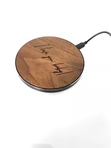 Wireless Charger Dock Wood w/ charging cord Custom “I Love You Baby!” Valentines - Picture 1 of 3