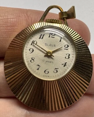 Reloj Colgante Collar Mecánico Mujer Soviética SLAVA URSS. Chapado en oro AU 5 Foto 1 de 4