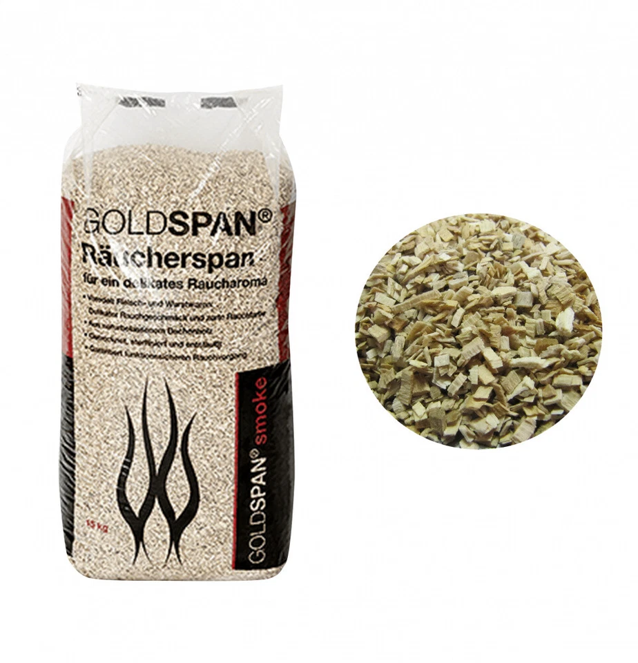 HVT HOBELSPANVERARBEITUNG GMBH GOLDSPAN® smoke Räucherspäne 15kg Buche Räuchermehl Räucherholz 7-20