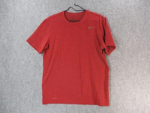 Nike Dri-Fit Shirt Mens Medium Red Swoosh Black Logo Short Sleeve Crewneck Knit - Picture 1 of 10