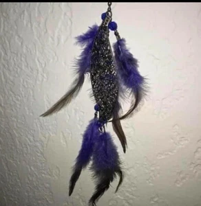 Precious Lead Compliant Brand Purple Feather necklace and earrings set 20" New - Picture 1 of 4