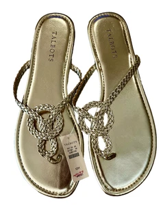 NEW TALBOT'S SANDALS Flip-flop Cece Braided Rope Gold Metallic size 10 M Sandal - Picture 1 of 11