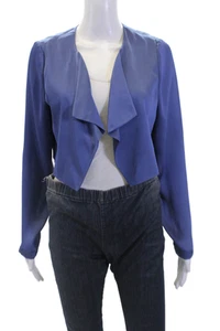 Adrianna Papell Womens Collared Long Sleeve Open Front Jacket Blue Size 6 - Picture 1 of 6