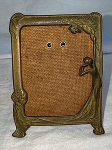 Beautiful Small Vintage Art Nouveau Brass Lady By The Lake Mirror 2.75” x 3.75” - Picture 1 of 17