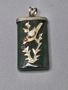 Jadeit 1,5" Anhänger Opal Vogel Szene - Bild 1 von 13