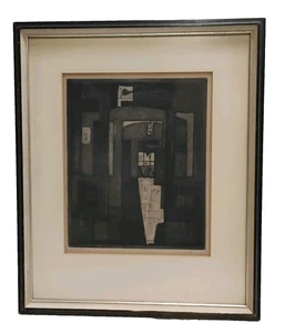 SIGNED 1958 Abraham P. Hankins Geometric Abstract Woodblock Woodcut Print 13X15 - Picture 1 of 5