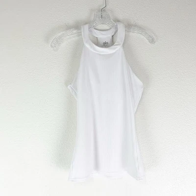 Camiseta sin mangas Alo Yoga para mujer XS acanalada blanca sujetador incorporado gimnasio entrenamiento ejercicio Foto 1 de 4