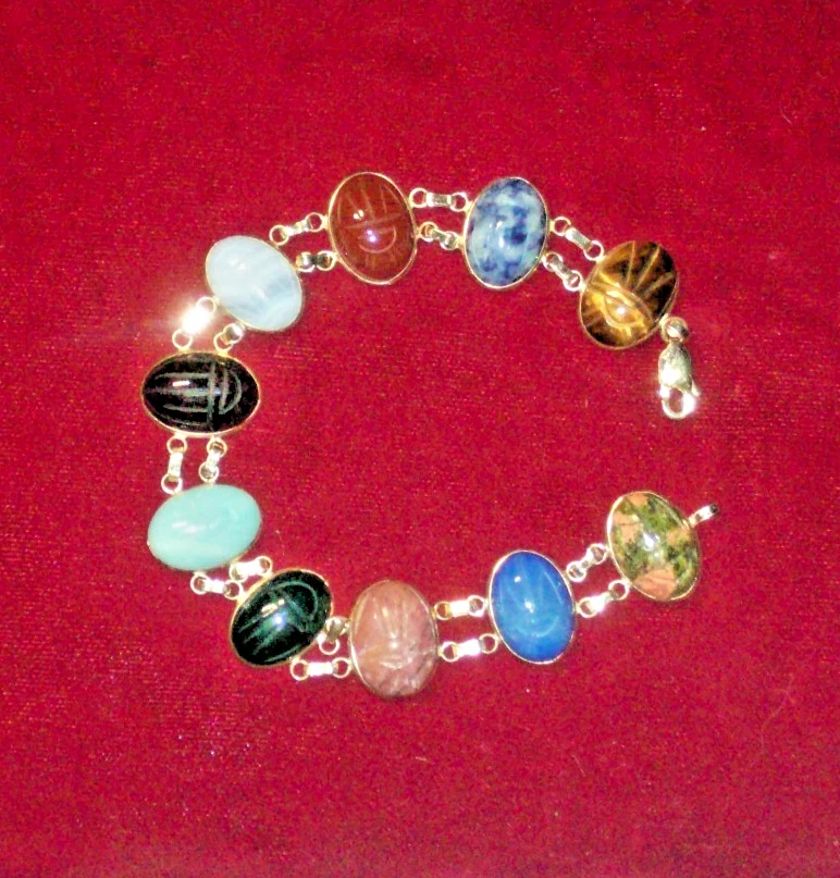 Brazalete de cadena de escarabajo de 10 piedras de oro amarillo de 14kt genuino cierre de langosta de 7 1/2" Foto 1 de 4