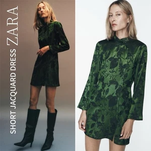 NWT ZARA SHORT JACQUARD DRESS XL green - Picture 1 of 9