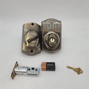 Schlage BE365 CAM 609 Camelot Deadbolt, Electronic Keyless Lock, Antique Brass - Picture 1 of 2